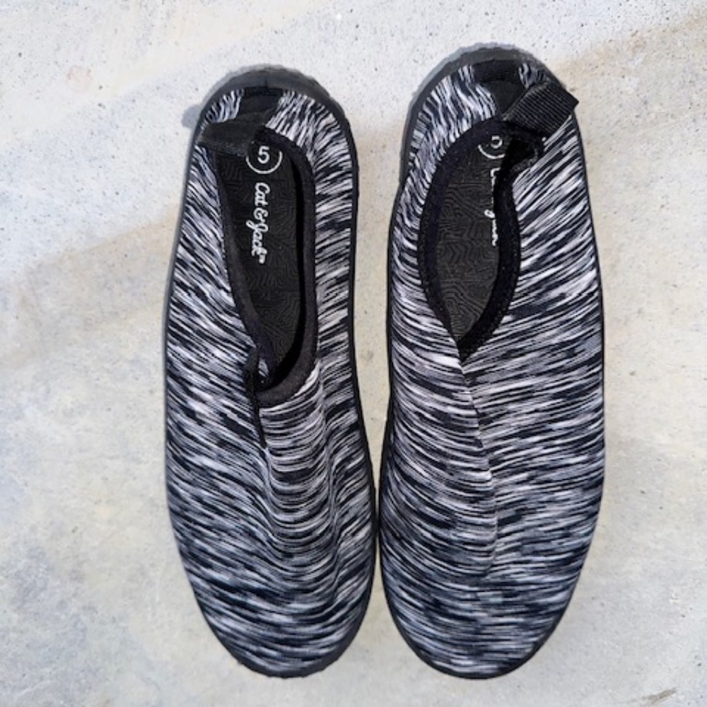 Cat & Jack Black/Gray Slip-On Water Shoes Sandals. Bigger than regular size five